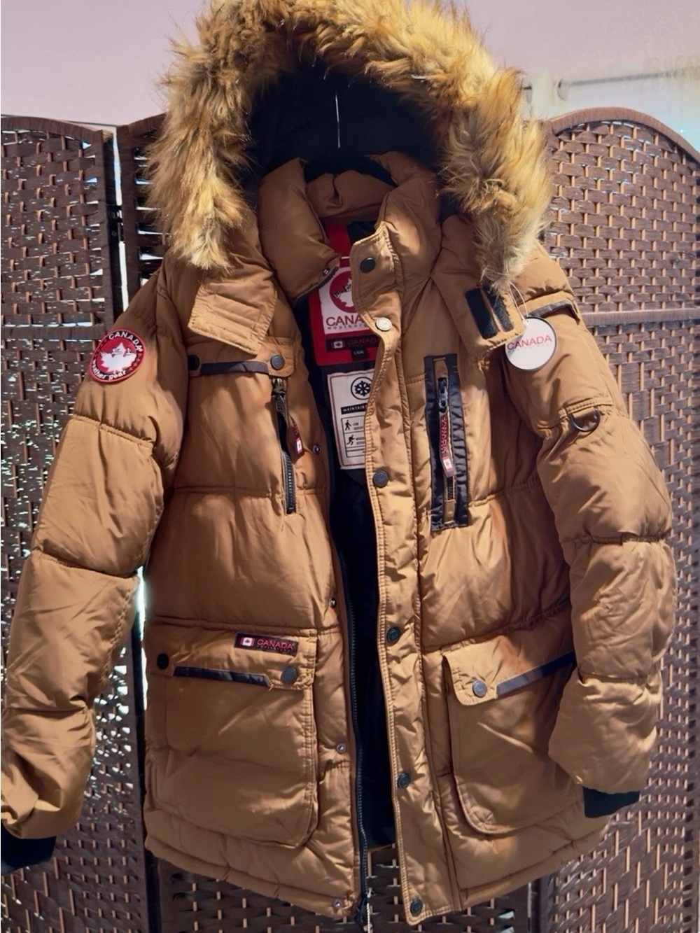 Canada Weather Gear Tan Fur-Trim Hooded Puffer Jacket